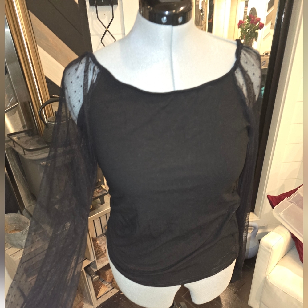 Dolce & Gabbana Black Blouse with Sheer Sleeves